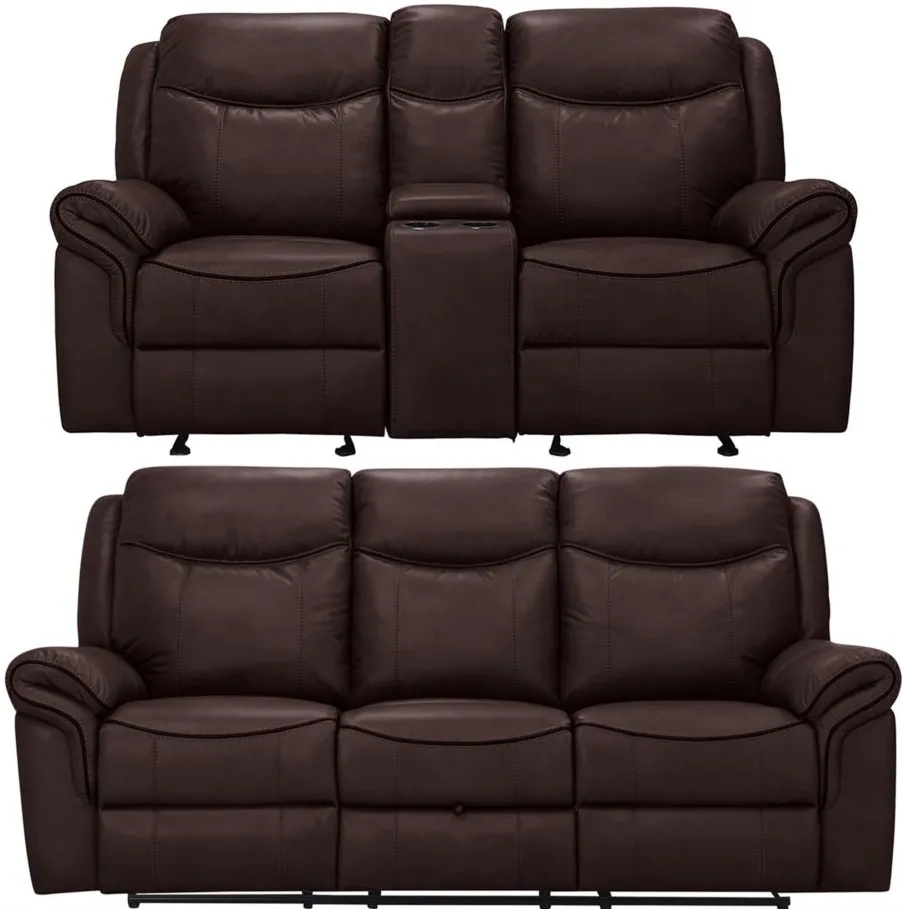 Ross 2-pc Reclining Sofa And Loveseat Set in Brown by Bellanest