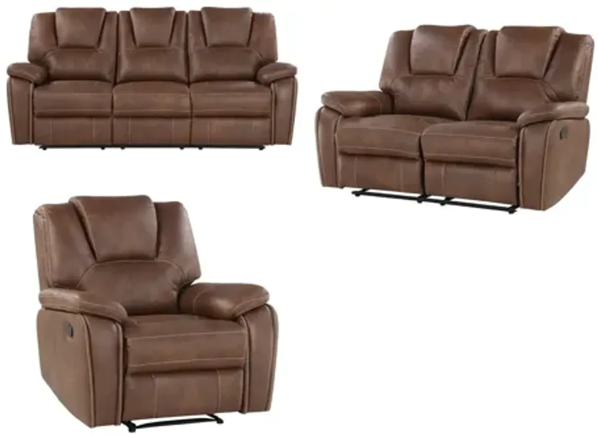 Katrine Reclining Sofa, Loveseat and Chair Set in Brown by Steve Silver Co.