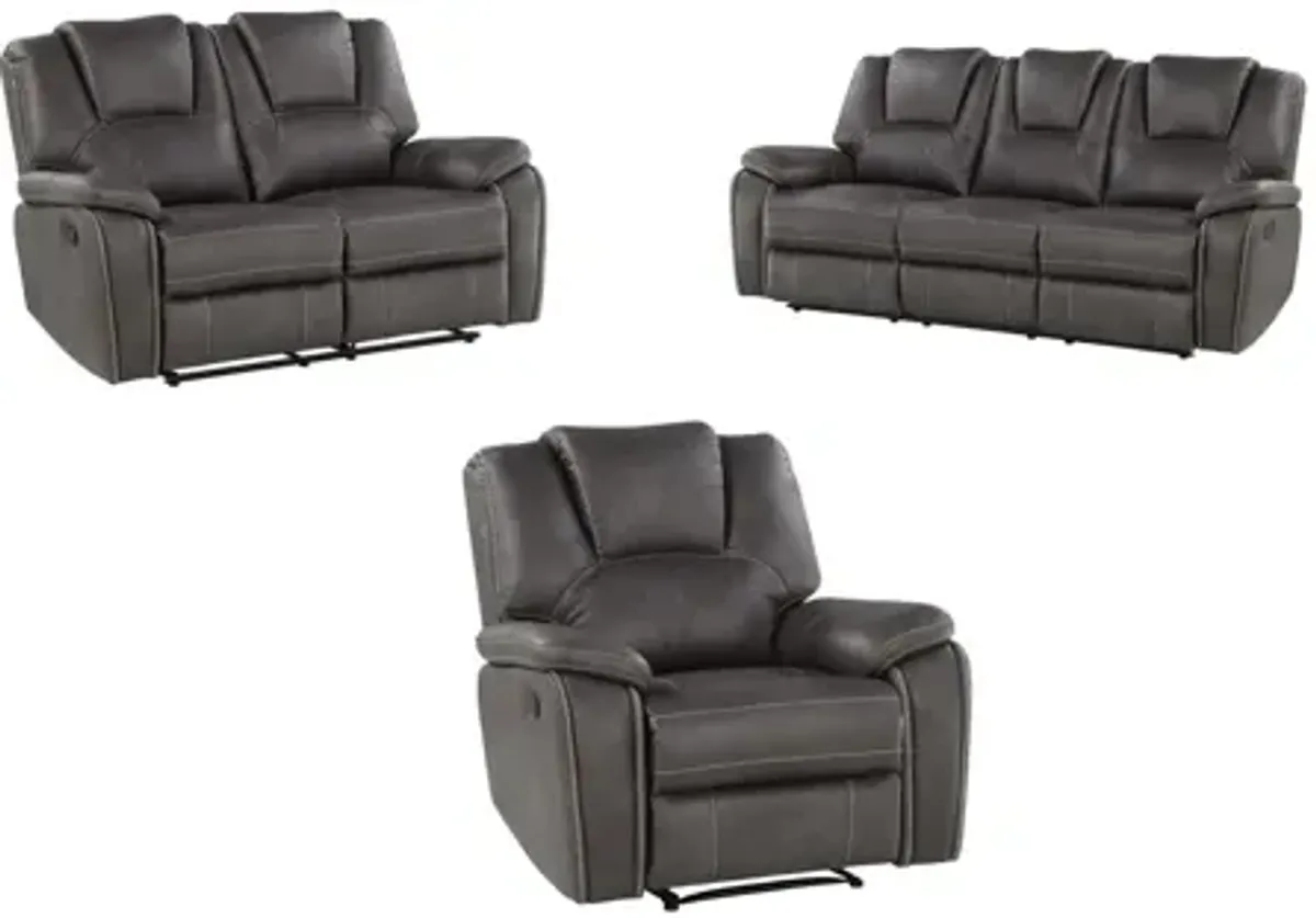 Katrine Reclining Sofa, Loveseat and Chair Set in Charcoal by Steve Silver Co.