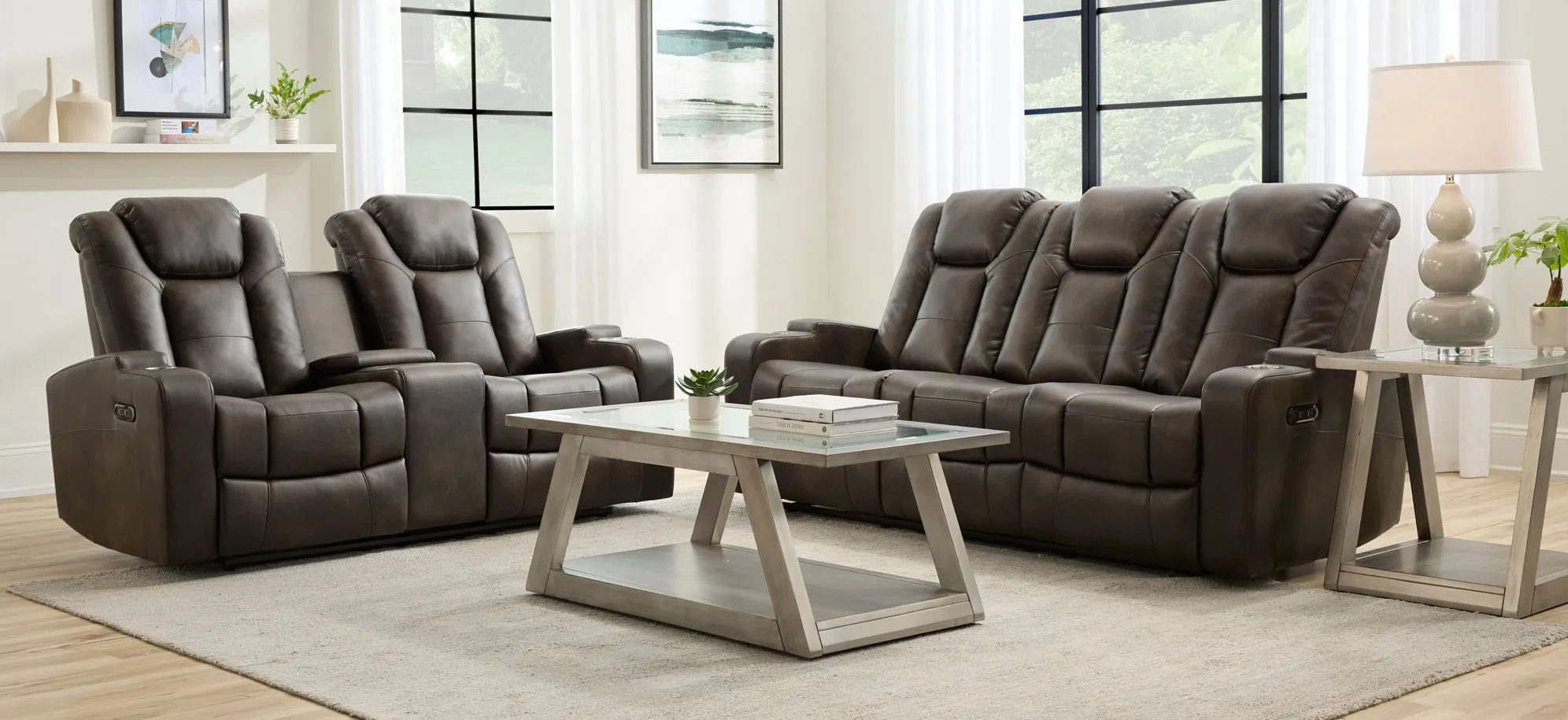 Matera 2-pc Power Sofa And Power Console Loveseat Set in Brown by Bellanest