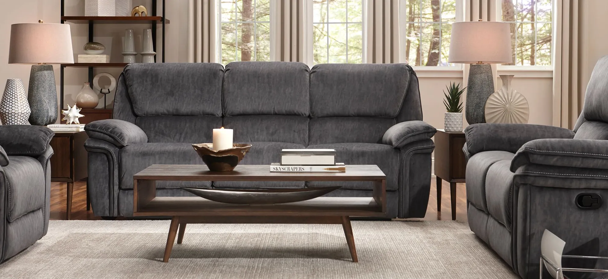 Portman 2-pc.. Microfiber Reclining Sofa and Loveseat in Gray by Bellanest