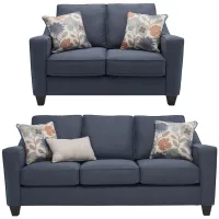 Flora 2-pc. Sofa & Loveseat in Laurent Steel Blue by Fusion Furniture