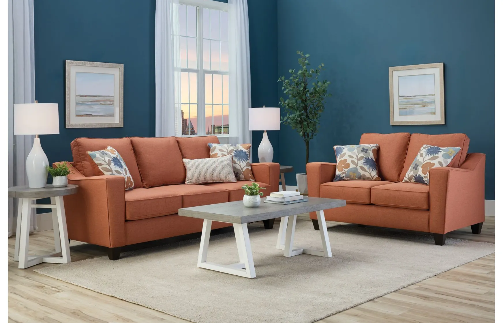 Flora Living Room Set in Laurent Coral by Fusion Furniture