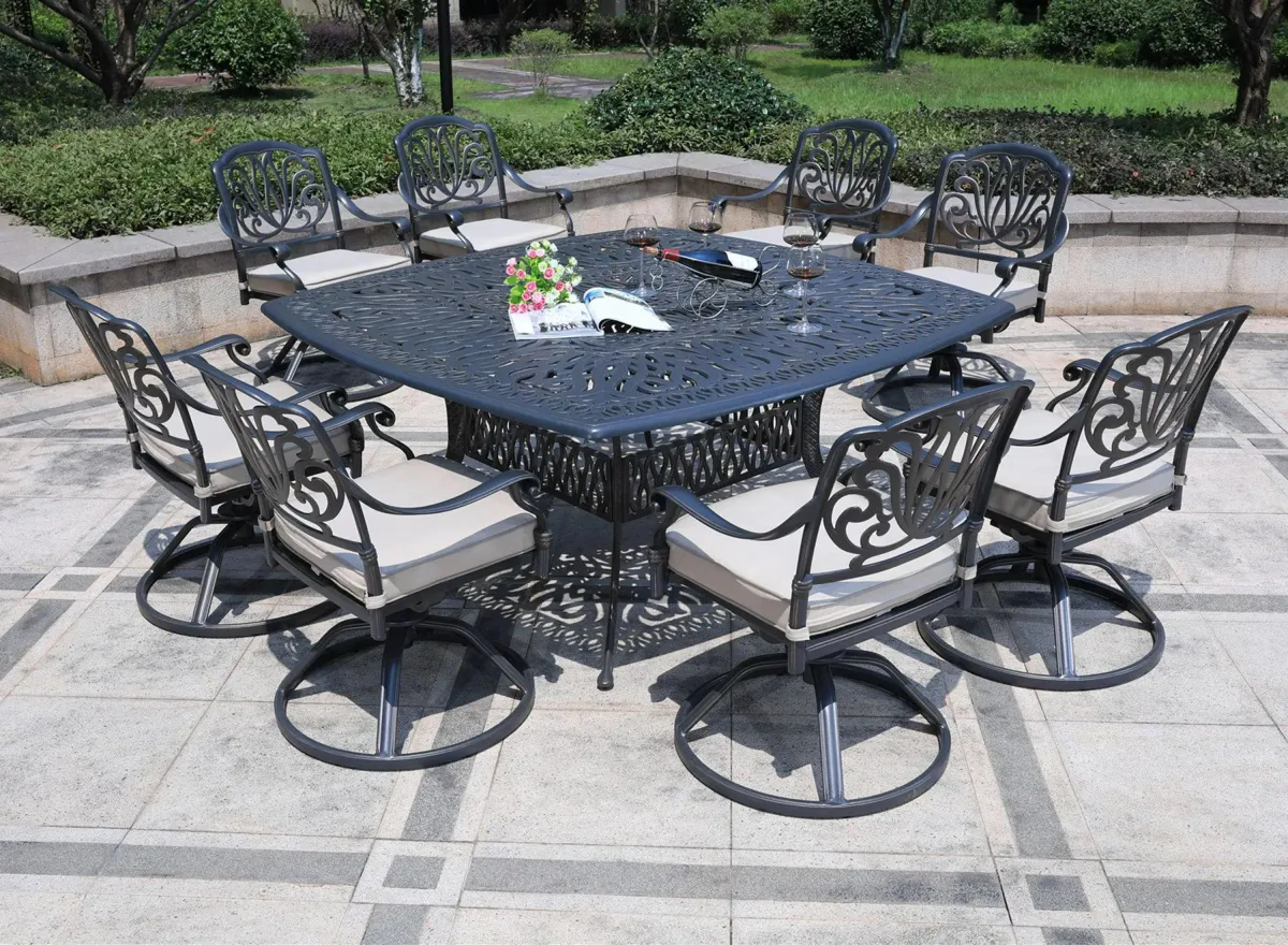 Geneva 9-pc. Outdoor Swivel Dining Set in Spectrum Sand by Bellanest