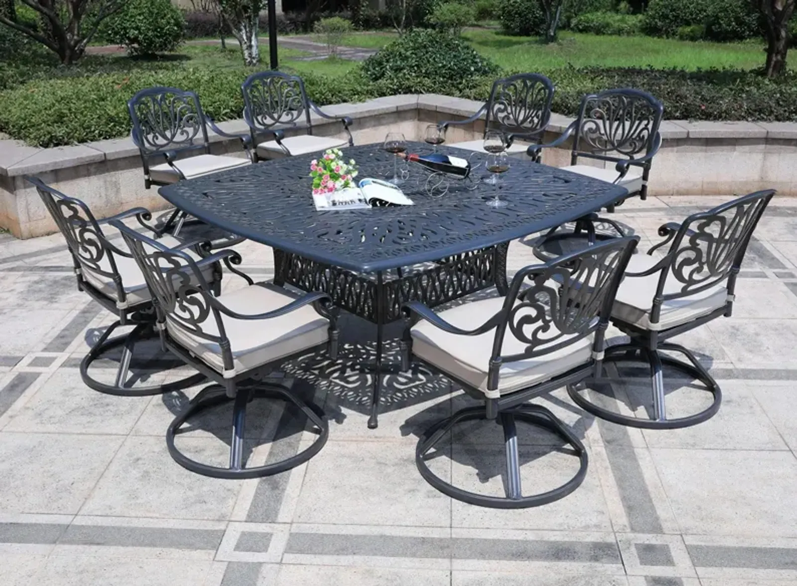 Geneva 9-pc. Outdoor Swivel Dining Set