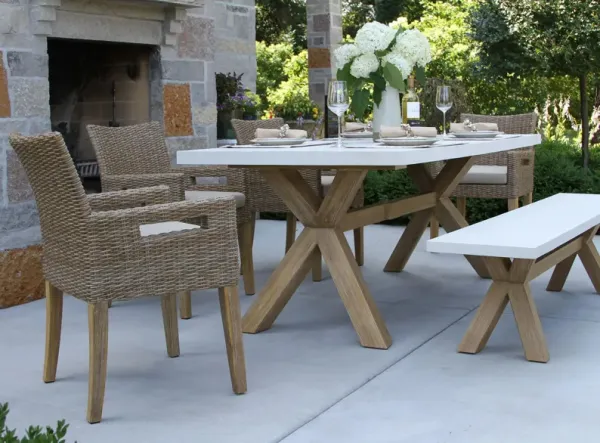 Nautical 6-pc. Wicker and Eucalyptus Rectangle Outdoor Dining Set