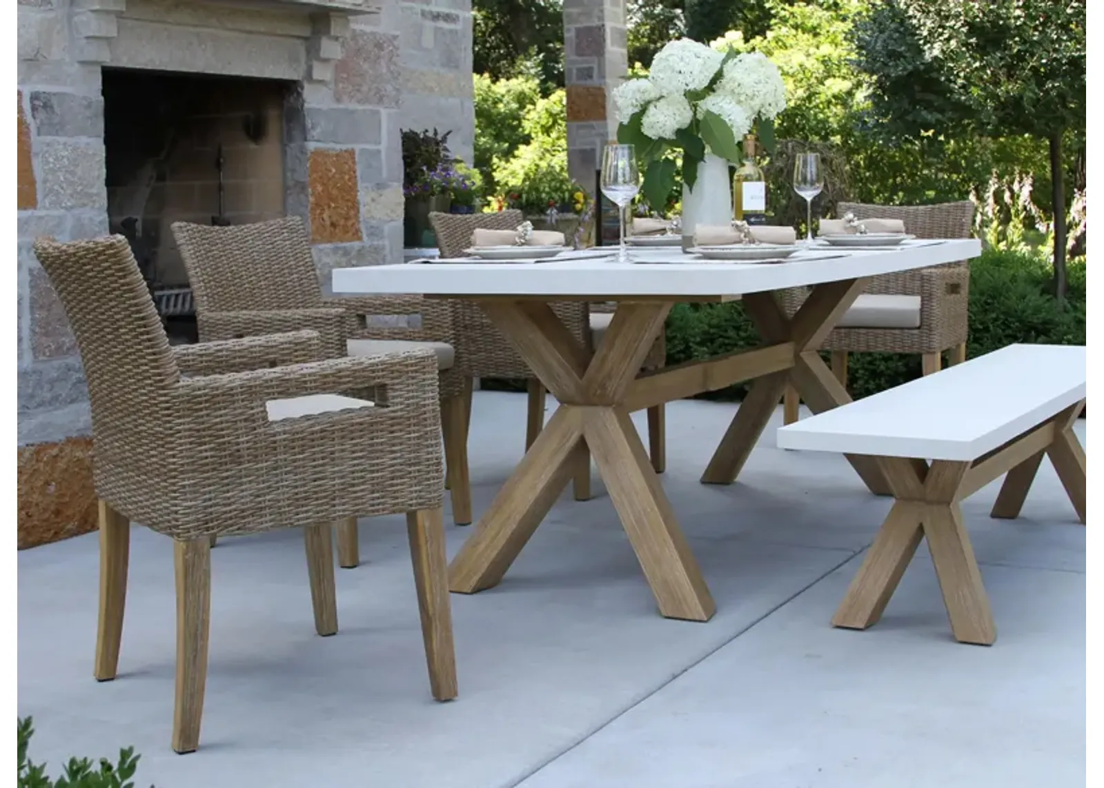 Nautical 6-pc. Wicker and Eucalyptus Rectangle Outdoor Dining Set in Stone Gray by Outdoor Interiors