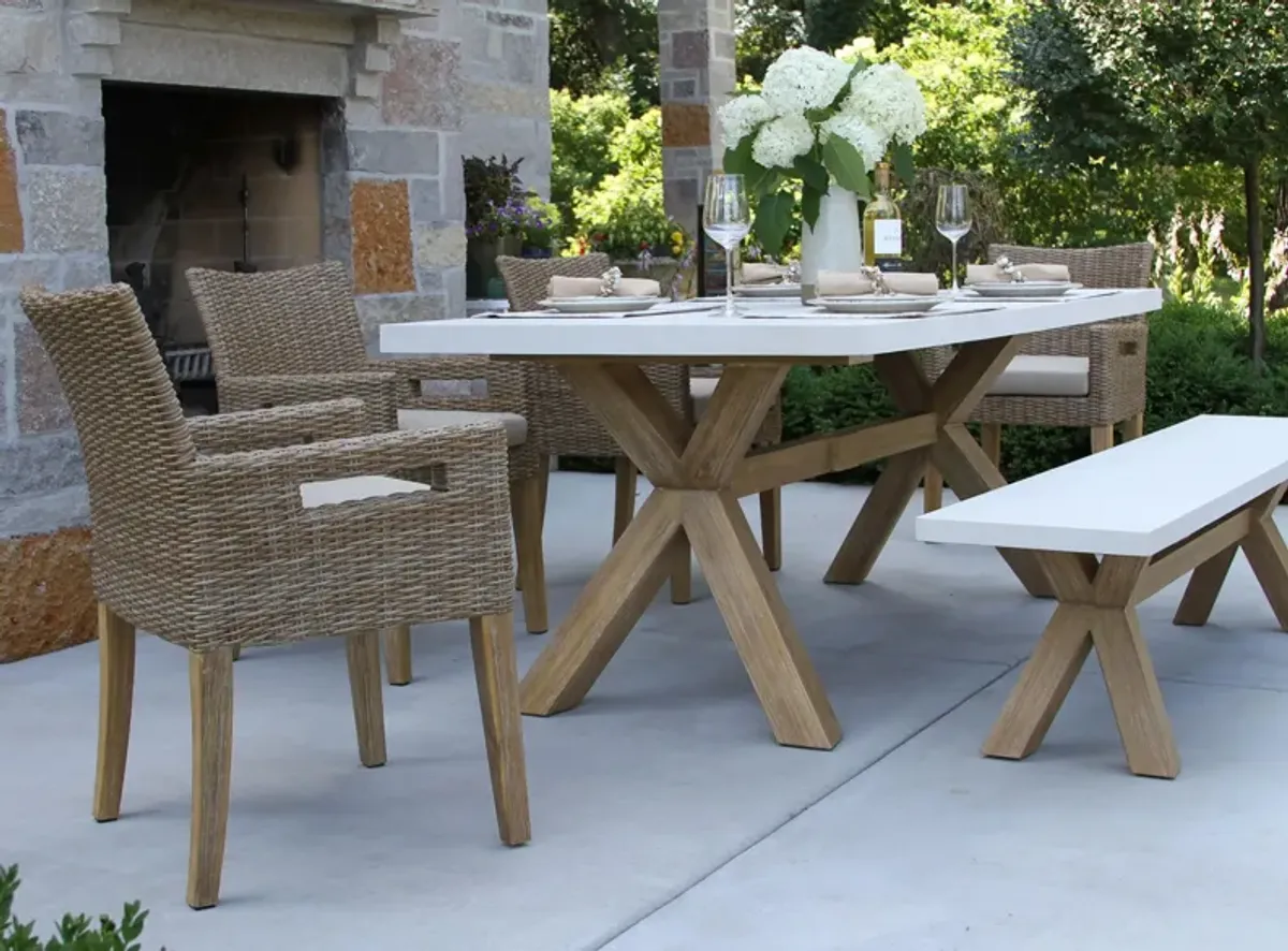 Nautical 6-pc. Wicker and Eucalyptus Rectangle Outdoor Dining Set in Stone Gray by Outdoor Interiors