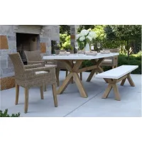 Nautical 6-pc. Wicker and Eucalyptus Rectangle Outdoor Dining Set in Wheat by Outdoor Interiors