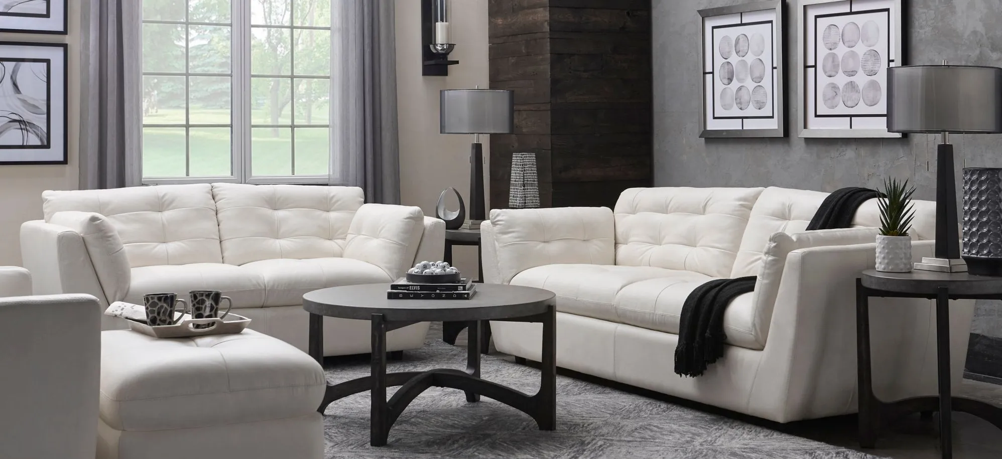 Damar 2-pc.. Leather Sofa and Loveseat Set in White by Chateau D'Ax