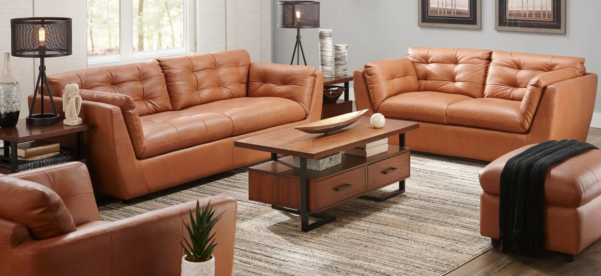 Damar 2-pc.. Leather Sofa and Loveseat Set in Brown by Chateau D'Ax