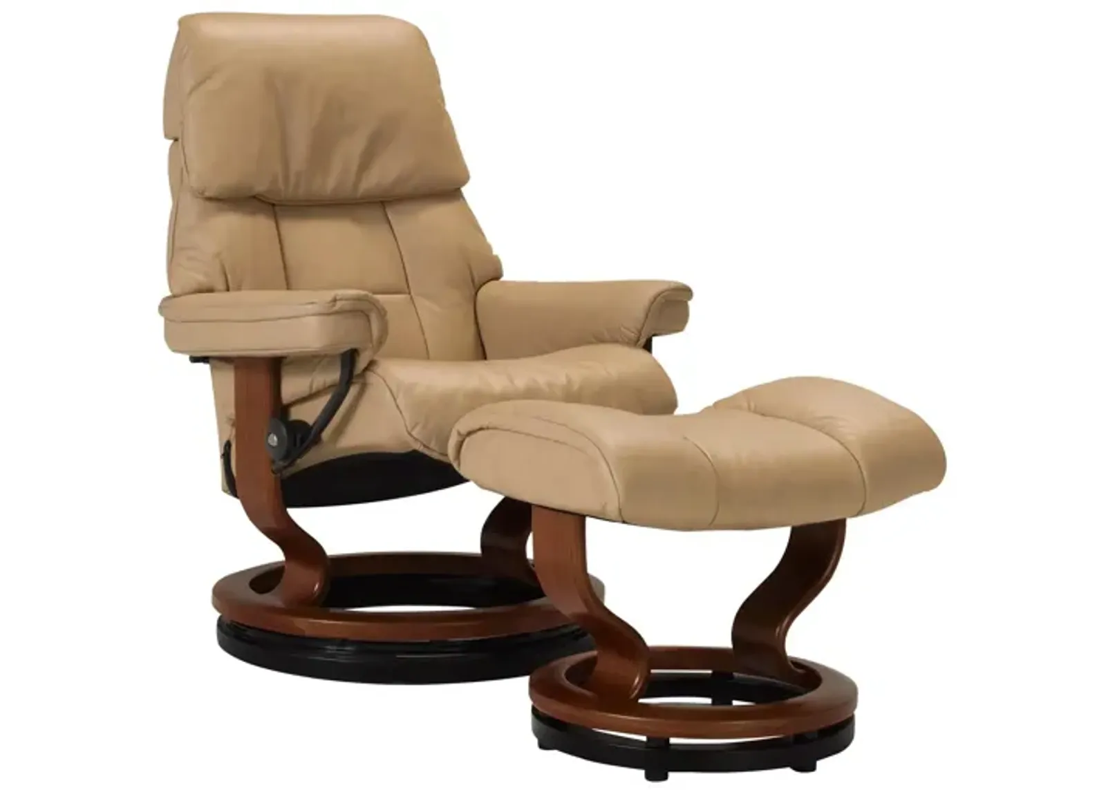 Stressless Ruby Small Leather Reclining Chair and Ottoman w/ Rings in Sand / Brown by Stressless