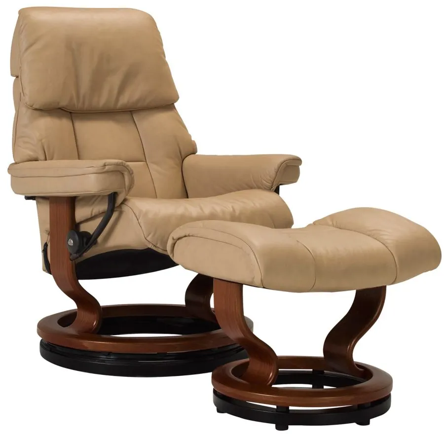 Stressless Ruby Small Leather Reclining Chair and Ottoman w/ Rings