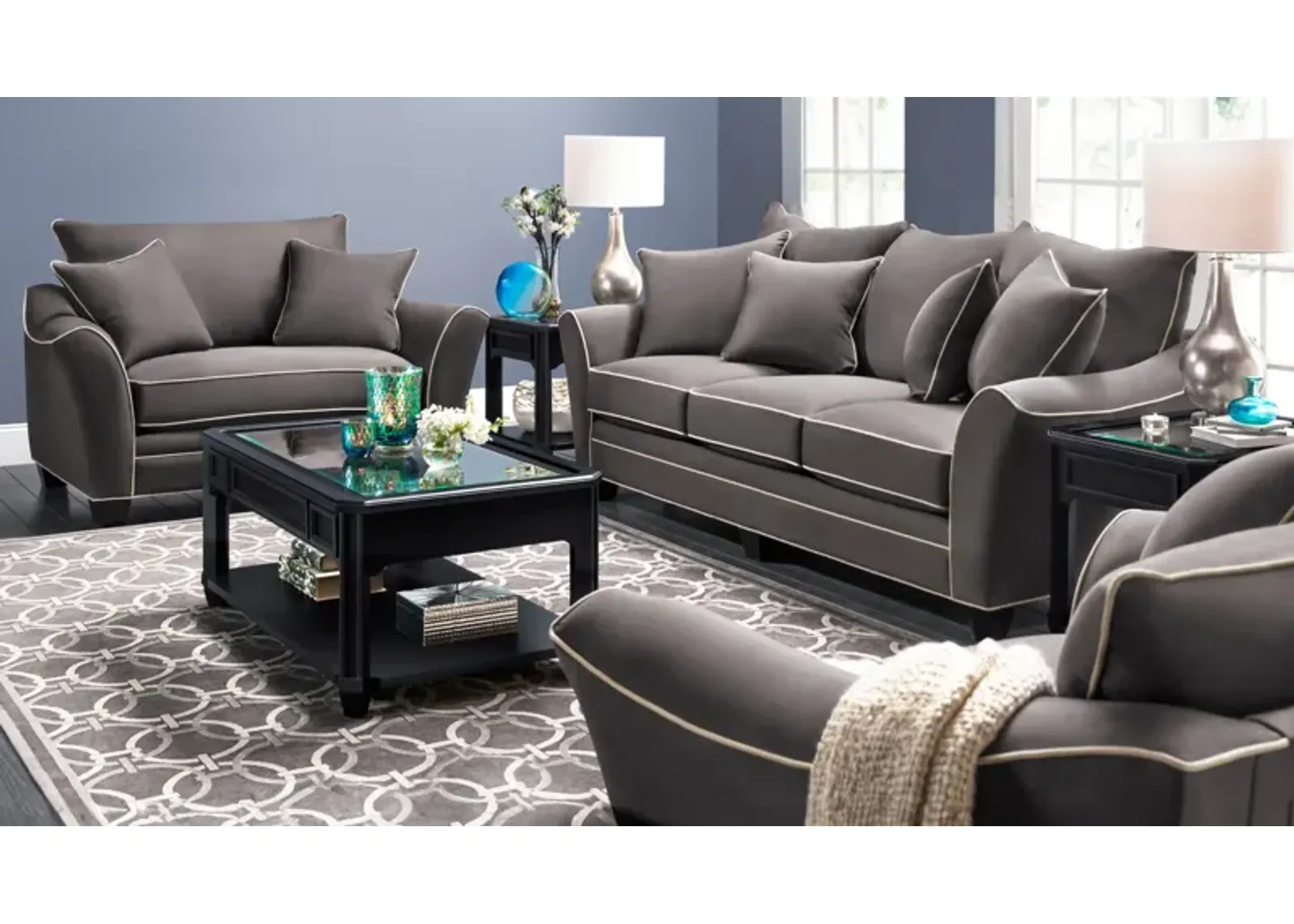 Briarwood Living Room Set in Suede So Soft Slate/Lt Taupe by H.M. Richards