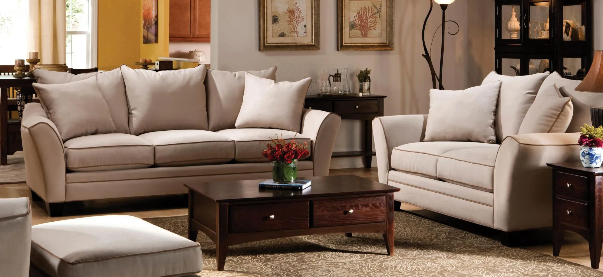 Briarwood 2-pc.. Microfiber Sofa and Loveseat Set in Light Taupe & Khaki by H.M. Richards
