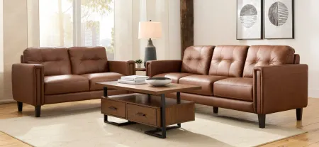 Salerno 2-pc. Leather Sofa and Loveseat Set in Brown by Chateau D'Ax