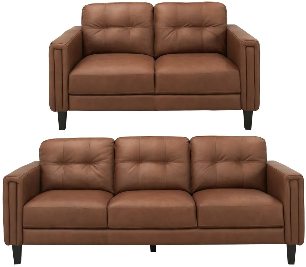 Salerno 2-pc. Leather Sofa and Loveseat Set in Brown by Chateau D'Ax
