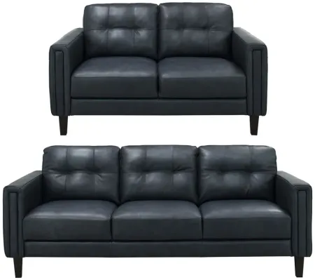 Salerno 2-pc. Leather Sofa and Loveseat Set in Blue by Chateau D'Ax