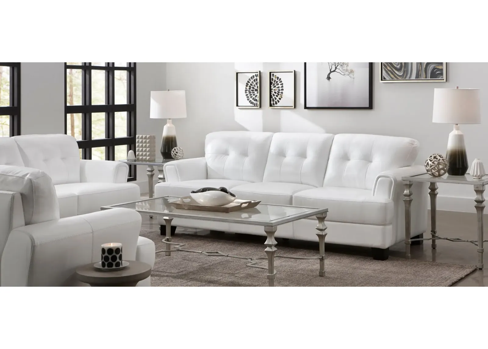 Benson 2-pc. Leather Sofa and Loveseat Set in White by Chateau D'Ax