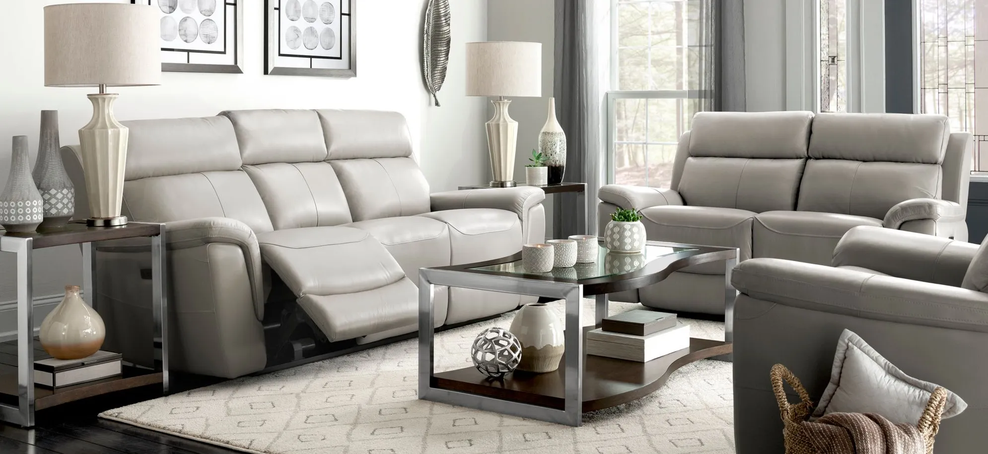 Dryden 2-pc. Leather Power Sofa and Loveseat Set in Gray by Bellanest