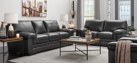 Colton 2-pc. Leather Sofa and Loveseat Set in Gray by Bellanest