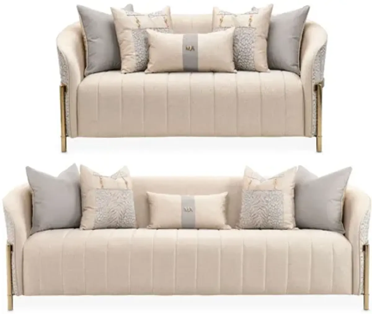 Lisbon 2-pc. Sofa & Loveseat Set in Gold;Off-White by Amini Innovation