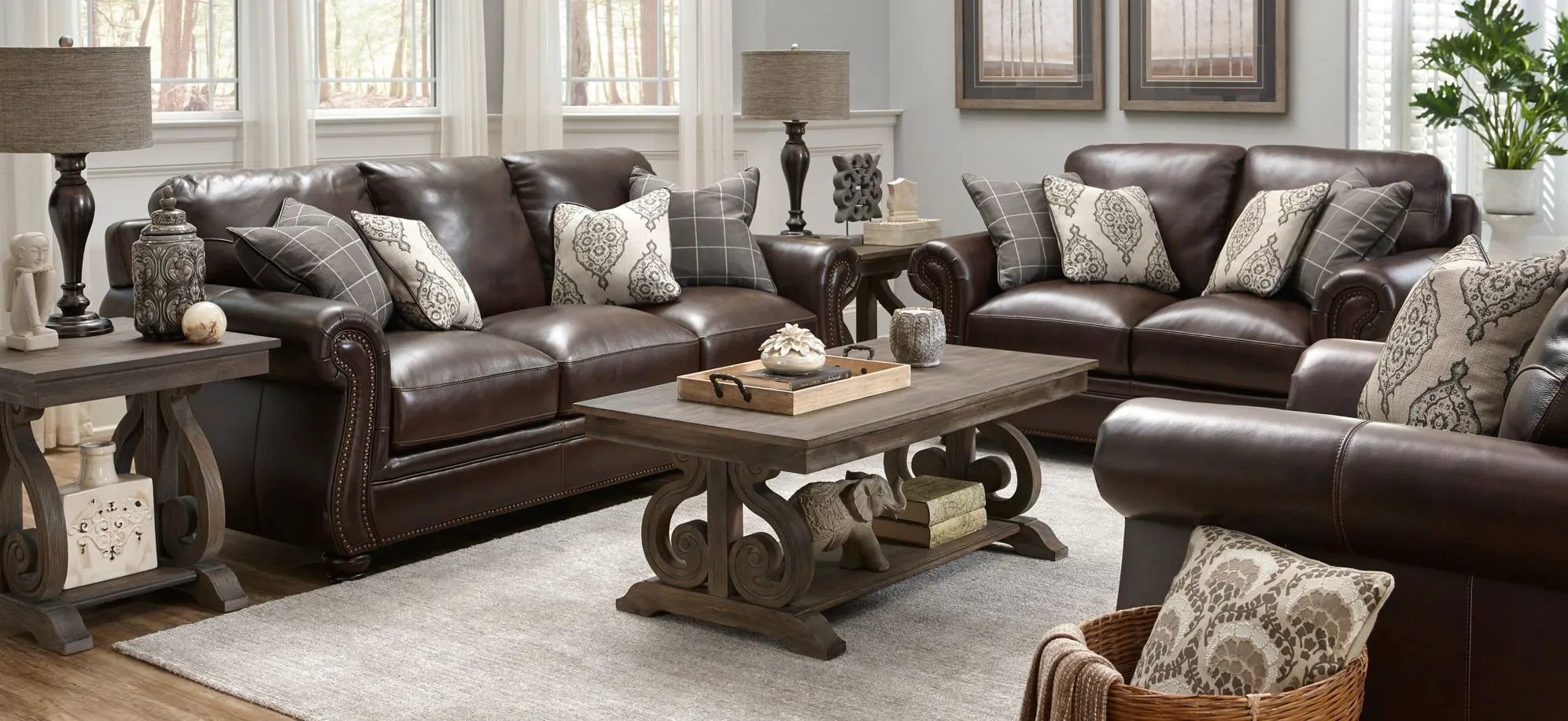 Alistair 2-pc.. Leather Sofa and Loveseat Set in Brown by Bellanest