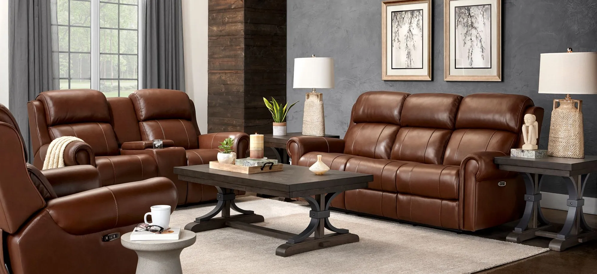Truman 2pc. Power Sofa and Console Loveseat Set in Chestnut by Bellanest