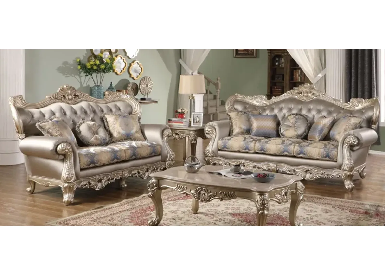 Ariel 2-pc. Sofa & Loveseat Set in Silver by Cosmos Furniture