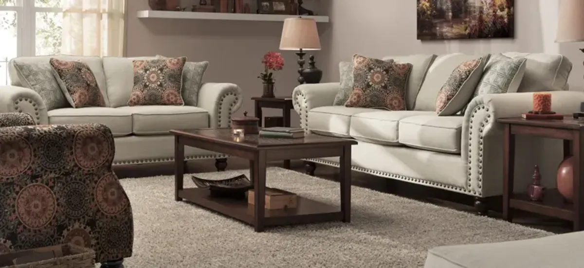 Corliss Living Room Set in Oatmeal / Walnut by Fusion Furniture