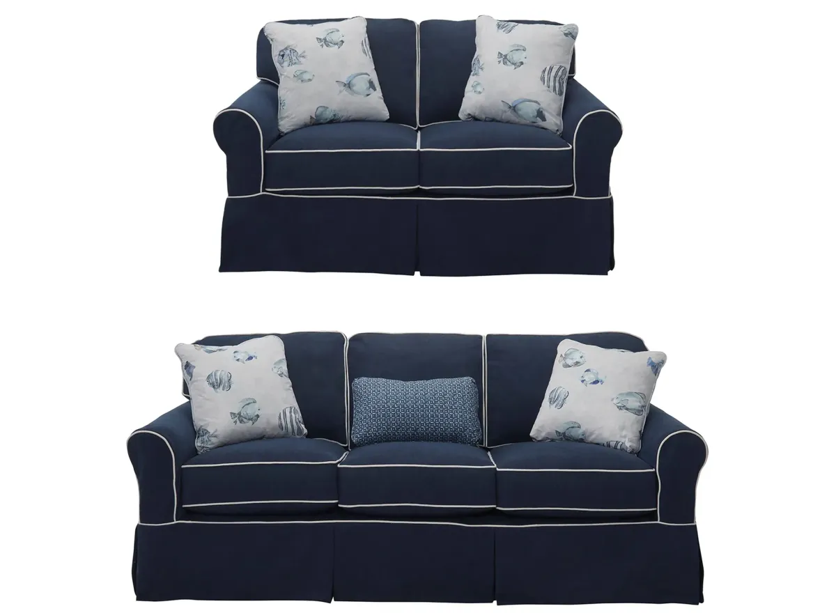 Mariner Living Room Set in Blue by Emeraldcraft