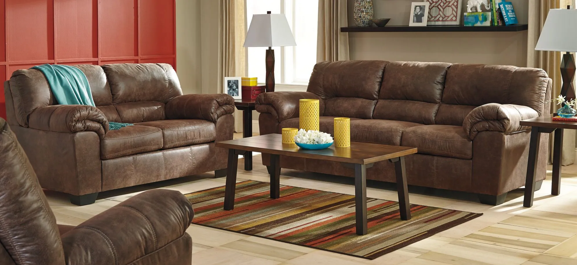 Livingston 2-pc. Leather-Look Sofa and Loveseat Set in Brown by Ashley Furniture
