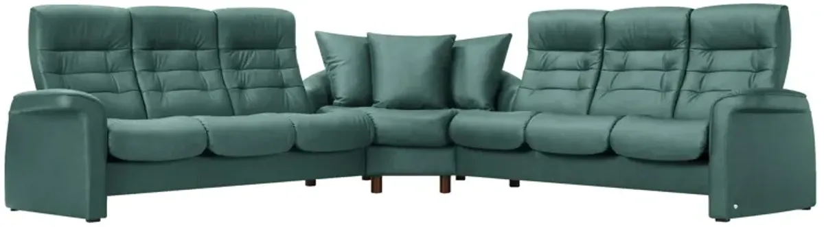 Stressless Sapphire 3-pc. Leather Reclining Sectional Sofa in Paloma Aqua Green by Stressless