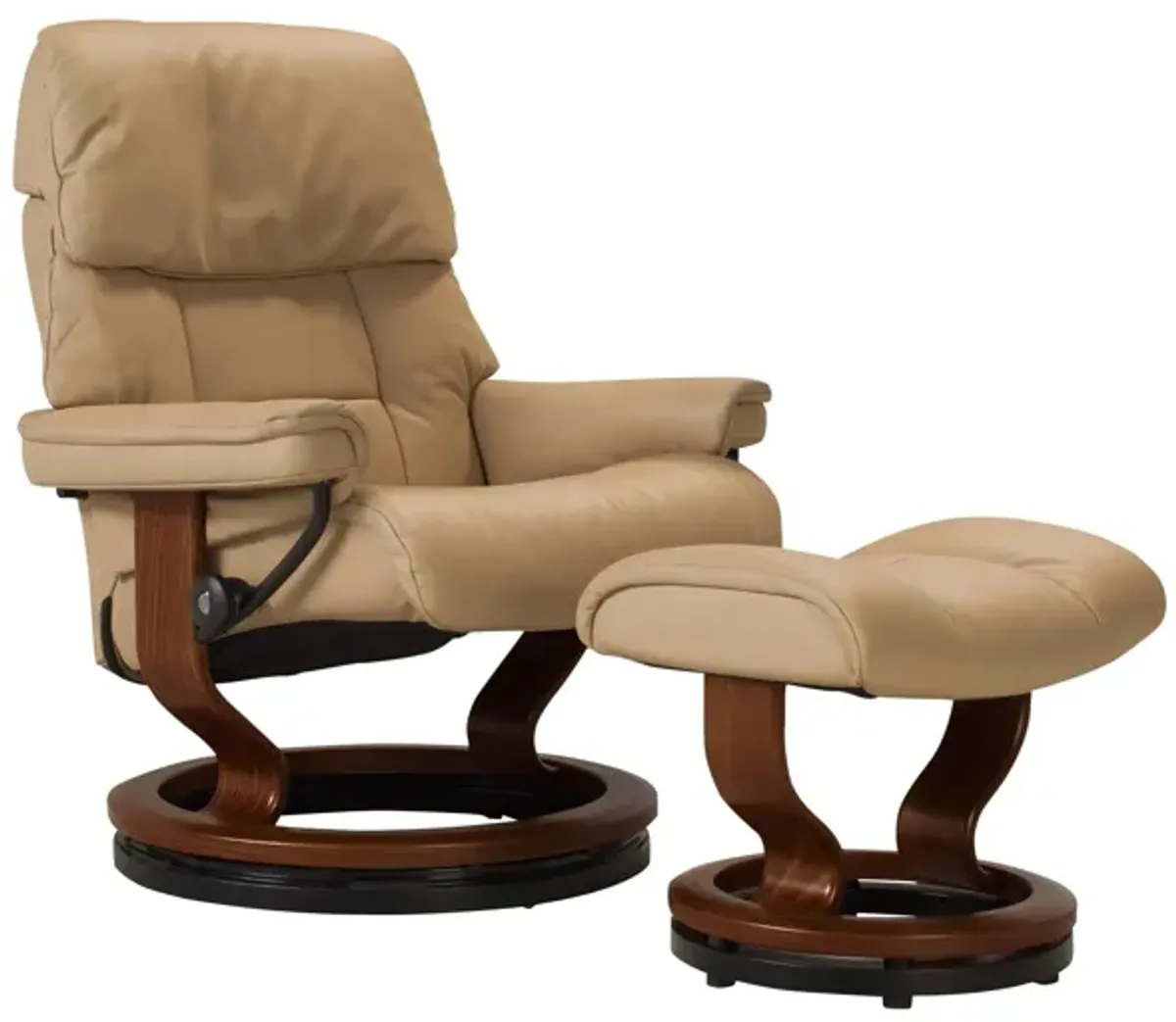 Stressless Ruby Large Leather Reclining Chair and Ottoman w/ Rings in Sand / Brown by Stressless