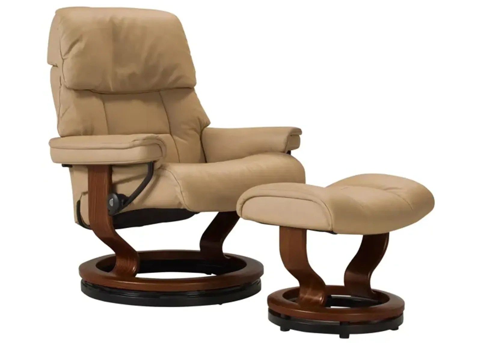 Stressless Ruby Large Leather Reclining Chair and Ottoman w/ Rings in Sand / Brown by Stressless