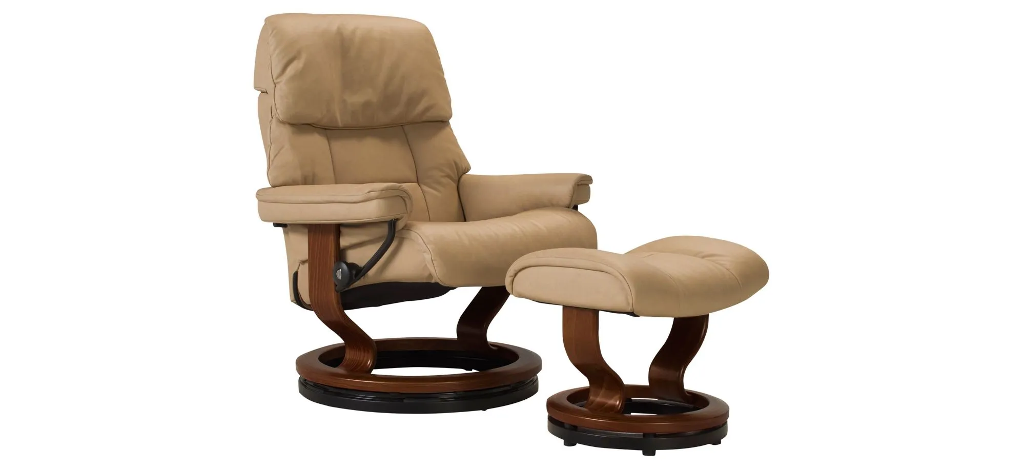 Stressless Ruby Large Leather Reclining Chair and Ottoman w/ Rings in Sand / Brown by Stressless