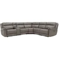 Ridgewood 6-pc. Leather Power-Reclining Sectional Sofa in Gray by Bellanest
