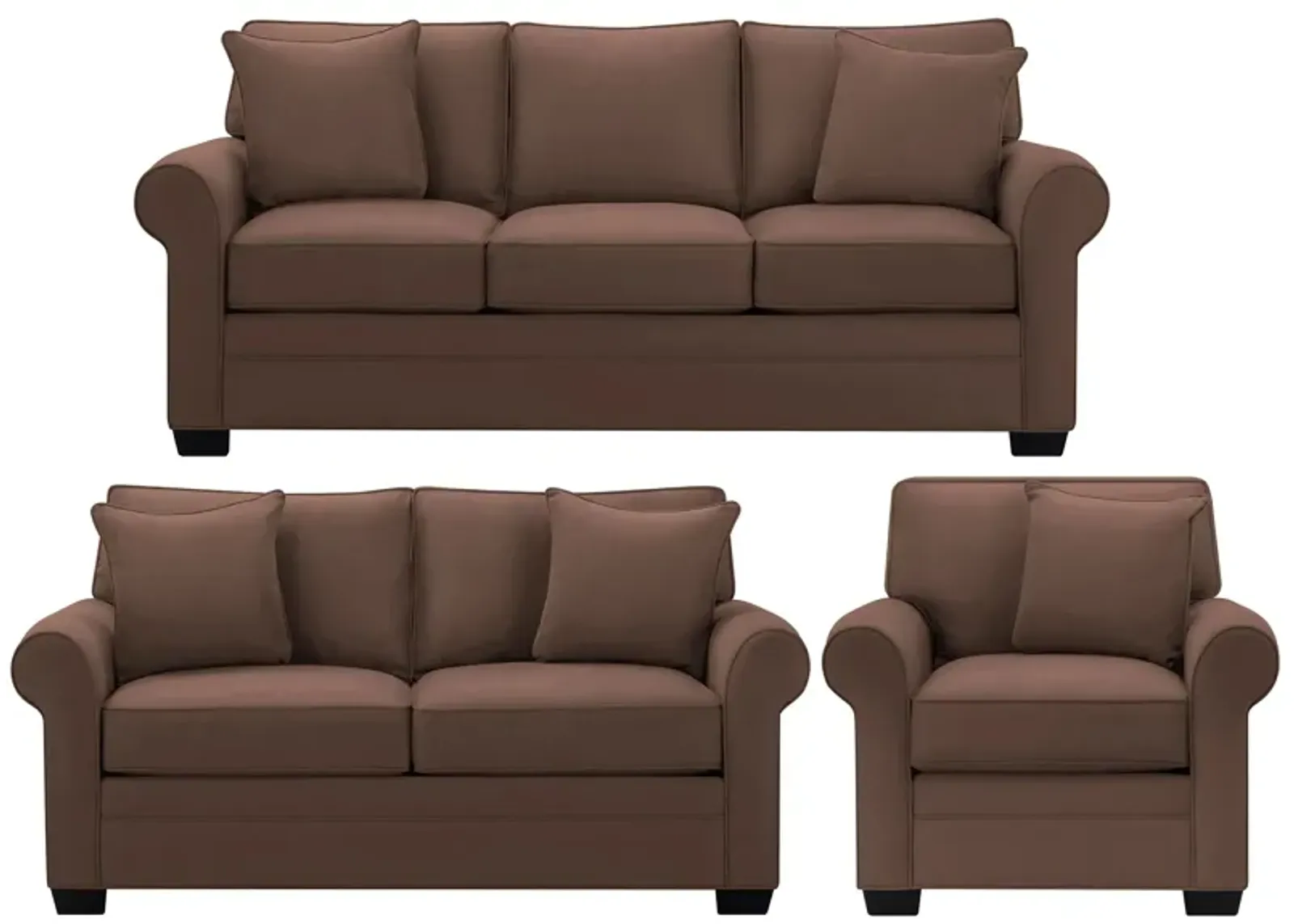 Glendora 3-pc. Sofa, Loveseat & Chair Set in Suede So Soft Chocolate by H.M. Richards