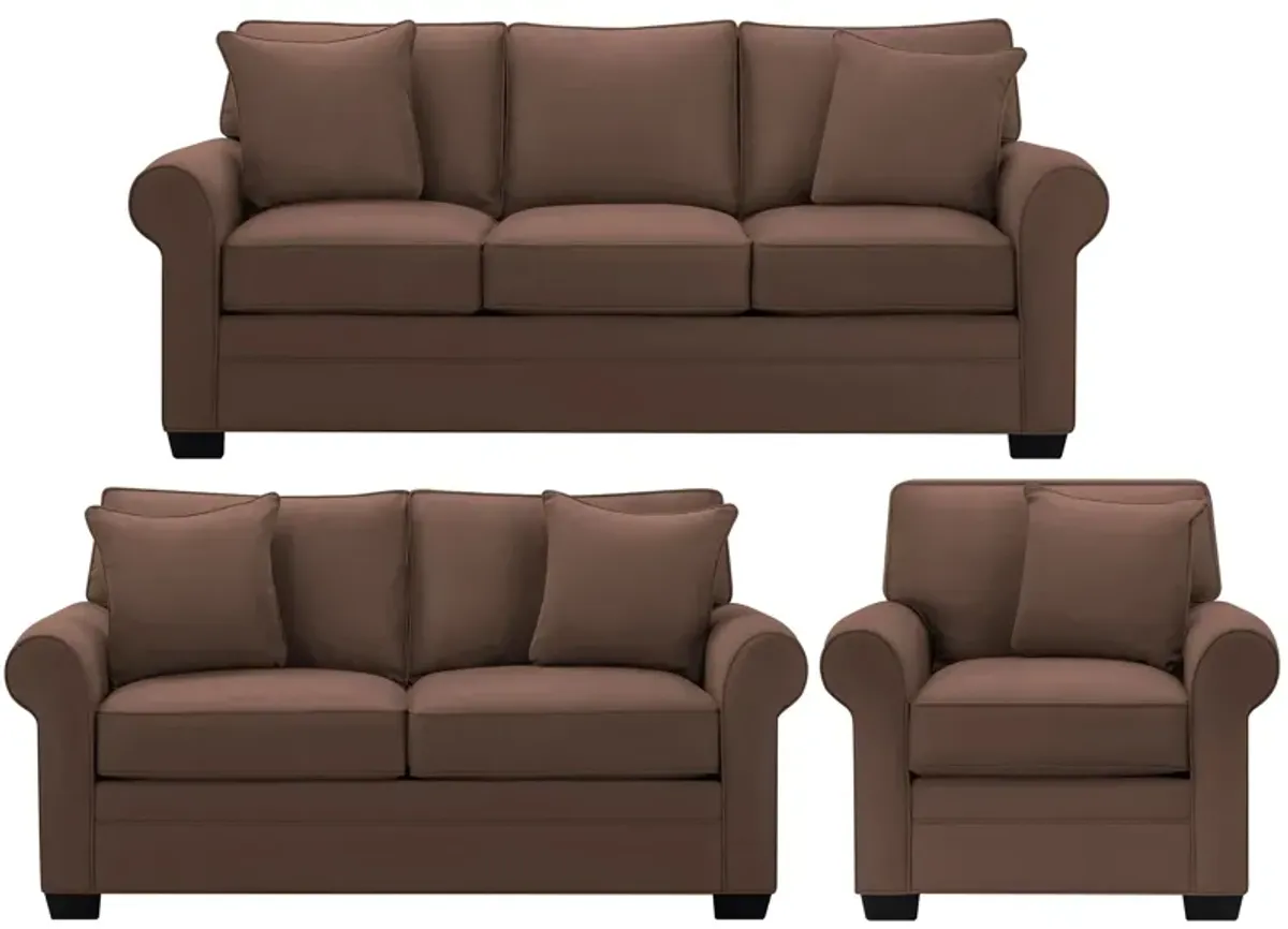 Glendora 3-pc. Sofa, Loveseat & Chair Set in Suede So Soft Chocolate by H.M. Richards