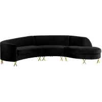 Serpentine 3-pc. Sectional in Black by Meridian Furniture