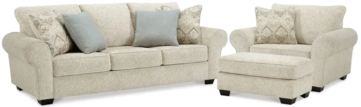 Haisley 3-pc. Sofa, Loveseat and Ottoman Set in Ivory by Ashley Furniture