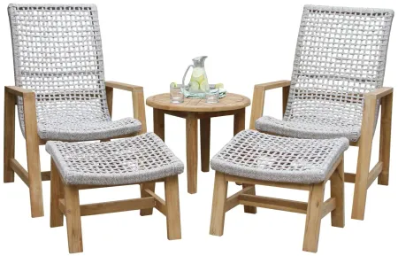 Nautical 5-pc. Teak Outdoor Lounge Set w/ Ottomans in Charcoal by Outdoor Interiors