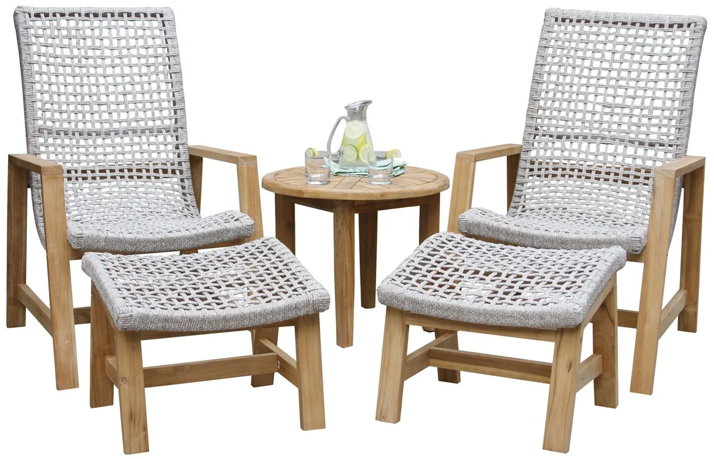 Nautical 5-pc. Teak Outdoor Lounge Set w/ Ottomans in Charcoal by Outdoor Interiors
