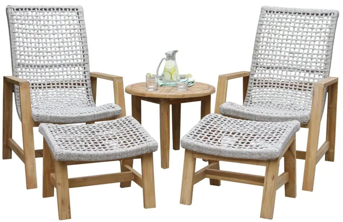 Nautical 5-pc. Teak Outdoor Lounge Set w/ Ottomans