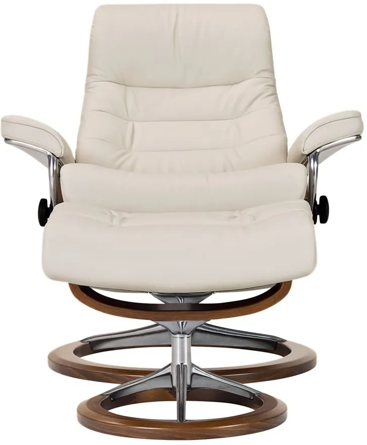 Stressless Opal Medium Signature Reclining Chair and Ottoman in Light Gray/Walnut by Stressless