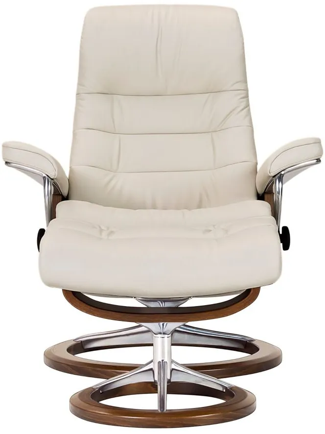 Stressless Opal Medium Signature Reclining Chair and Ottoman in Light Gray/Walnut by Stressless