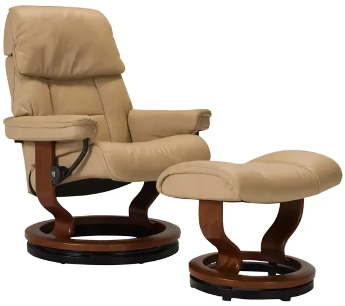 Stressless Ruby Medium Leather Reclining Chair and Ottoman w/ Rings