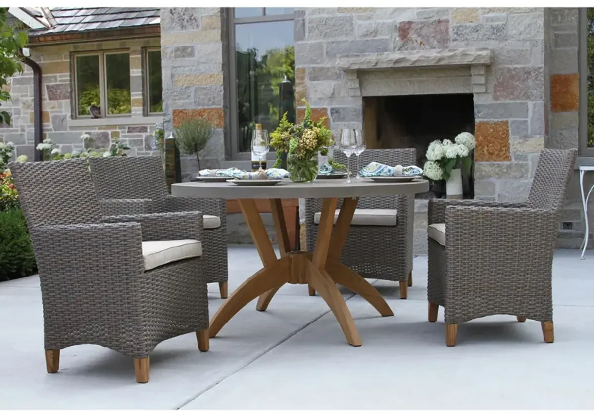 Nautical 5-pc. Teak and Wicker Outdoor Dining Set in Faye Ash by Outdoor Interiors