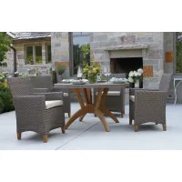 Nautical 5-pc. Teak and Wicker Outdoor Dining Set in Faye Ash by Outdoor Interiors