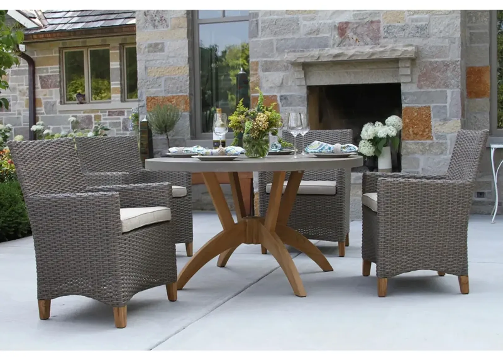 Nautical 5-pc. Teak and Wicker Outdoor Dining Set in Faye Ash by Outdoor Interiors